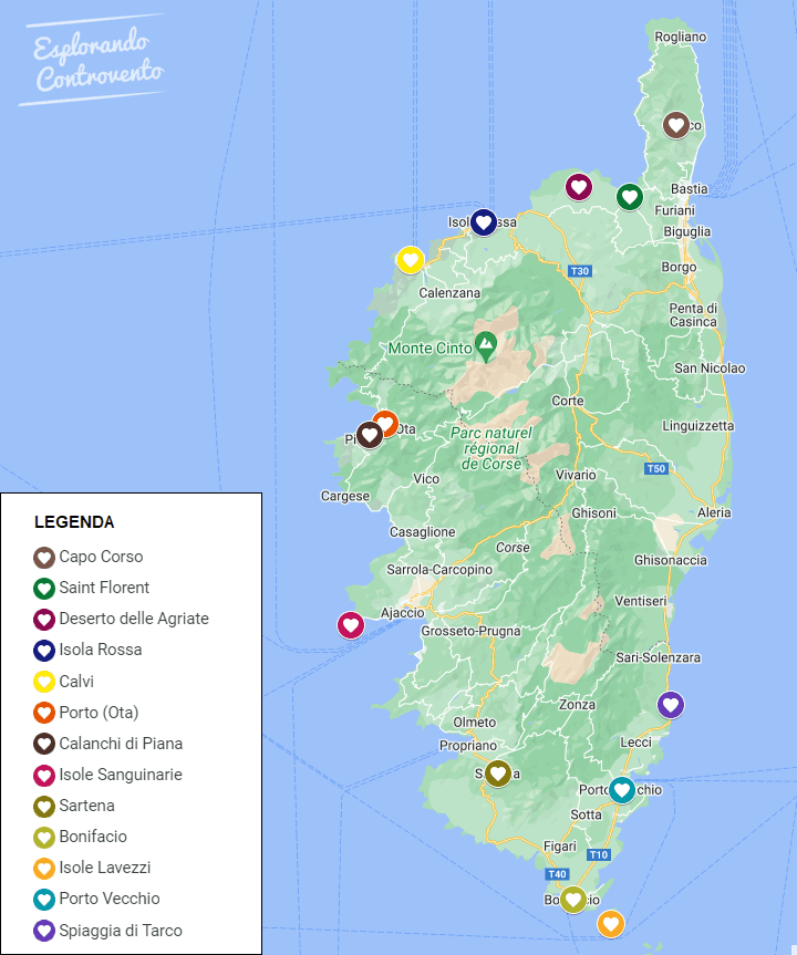 Mappa Corsica posti piu belli
